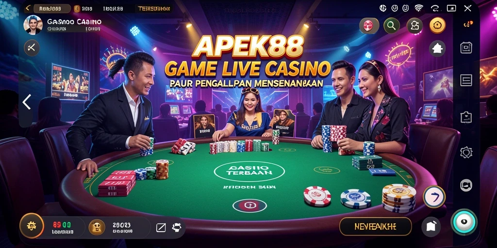 Tampilan gameplay APEK88 menunjukkan suasana kasino yang nyata dan interaktif.