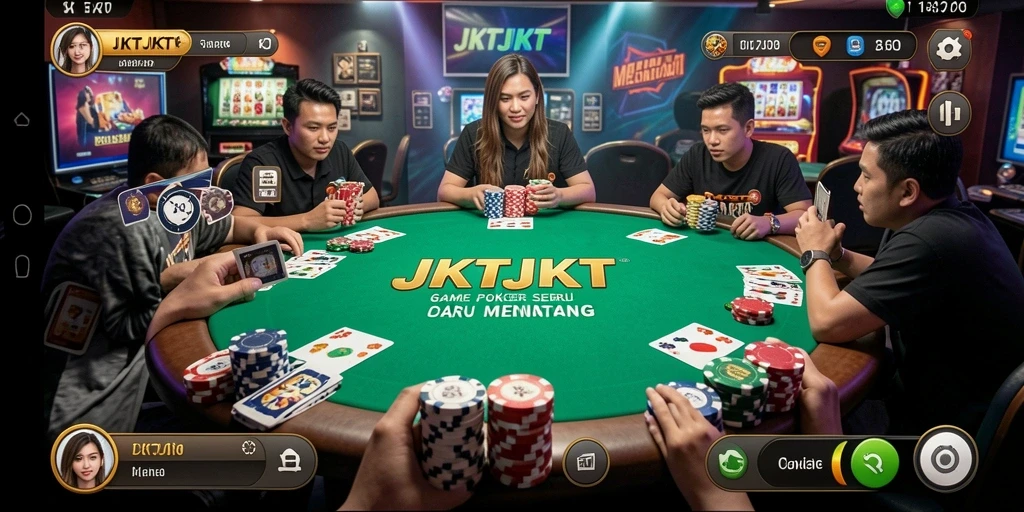 Tampilan seru gameplay Poker di JKTJKT dengan pemain bersaing.