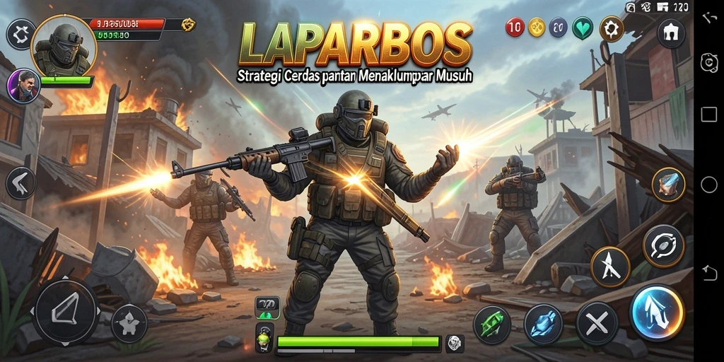 Screenshot gameplay LAPARBOS yang menampilkan pertempuran strategis intens.