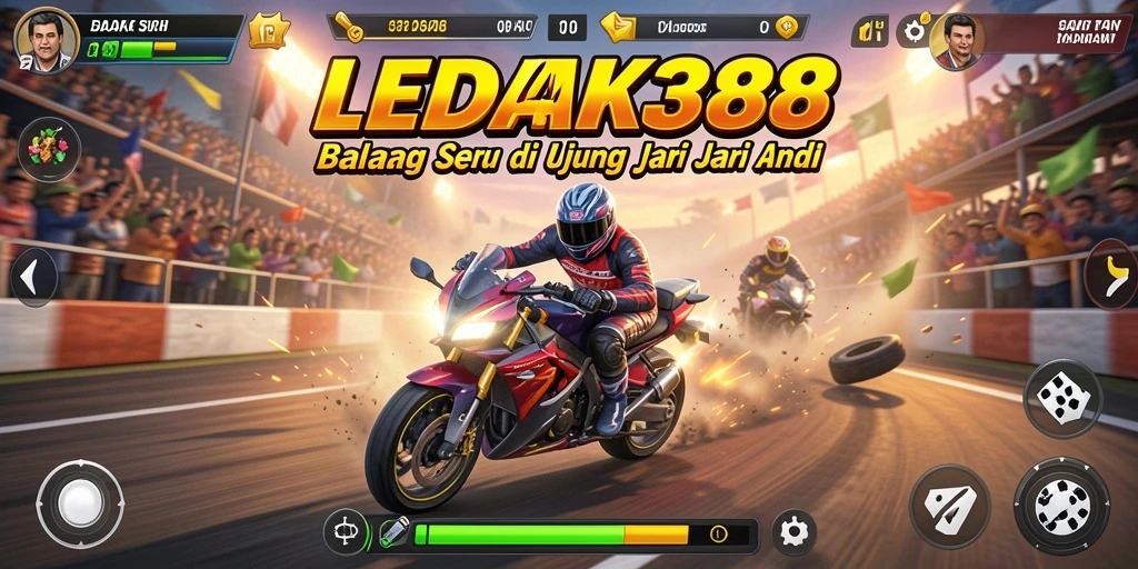 Tangkapan layar LEDAK388 menampilkan aksi balapan yang mendebarkan.
