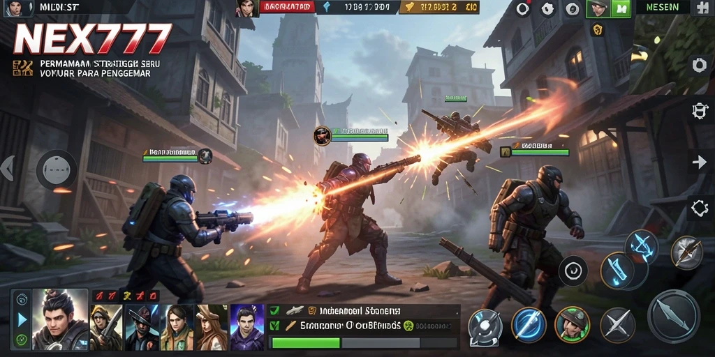 Screenshot NEX777 menampilkan aksi pertempuran strategis yang intens.
