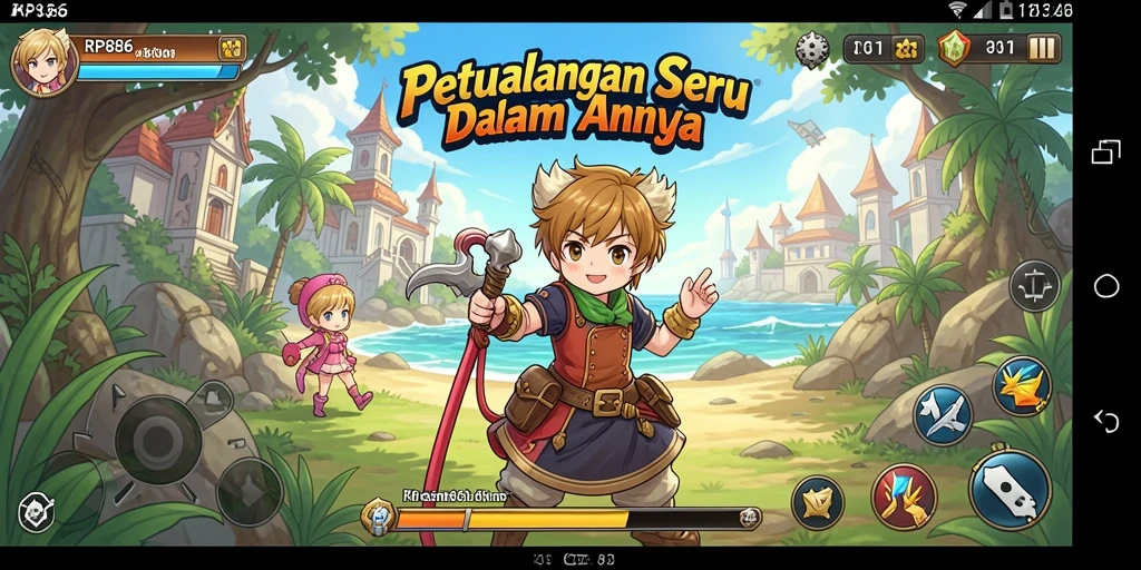 Screenshot utama RP886 menampilkan aksi seru dalam game Anime.