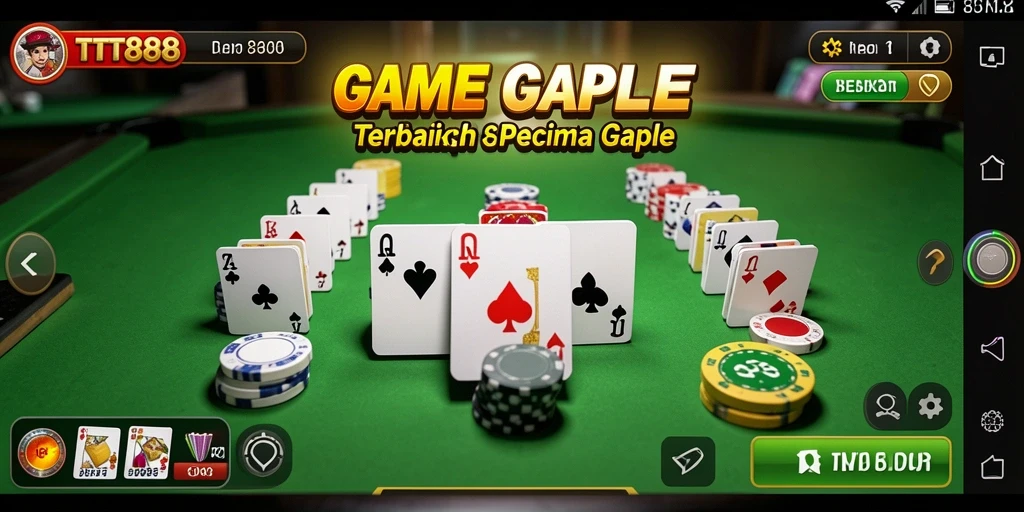 Screenshot gameplay TTT888 yang memperlihatkan suasana seru permainan Gaple.