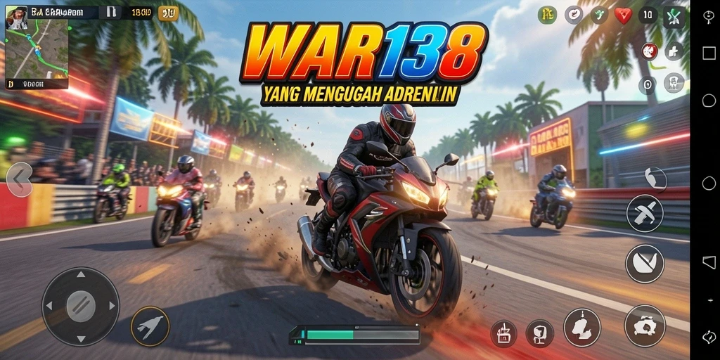Screenshot WAR138 menampilkan aksi balapan motor yang seru.